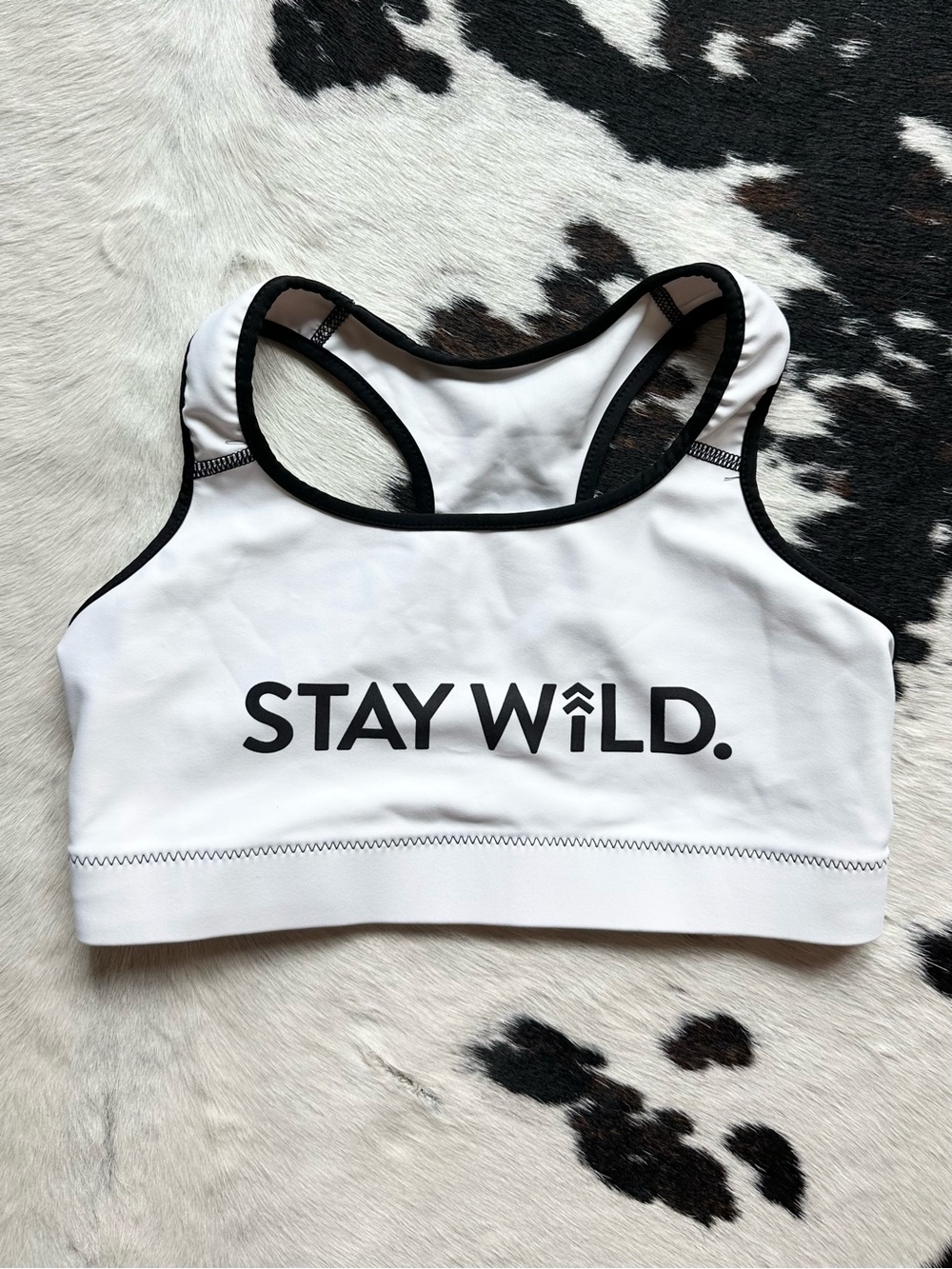 Stay Wild White & Black Racerback Sports Bra Medium